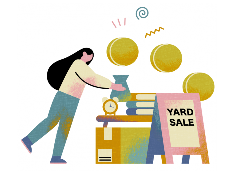 person viewing items for sale at a yard sale